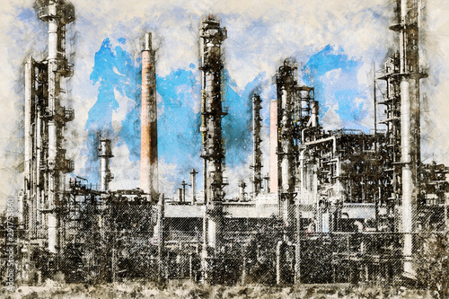 Digital artistic Sketch of an Oil Refinery