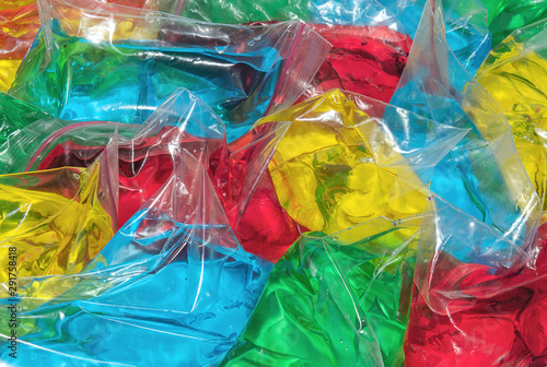 Plastic bags filled with colorful liquid