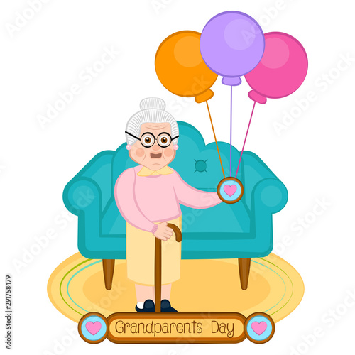 Grandparents day image with a grnadmother in a room - Vector illustration photo