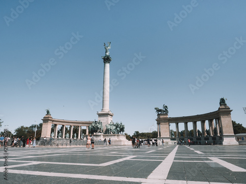 Heroes' Square (Hősök tere) is the largest square in Budapest with a Millennium monument in the center of the square.