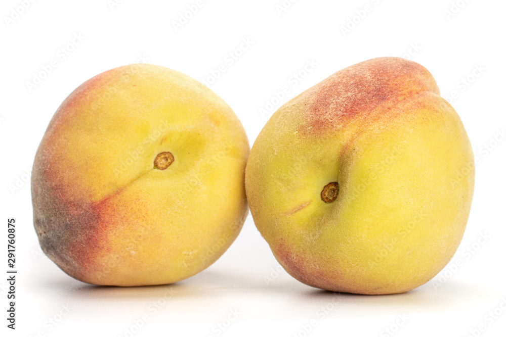 Group of three whole bright fresh fuzzy peach isolated on white background Group of three whole bright fresh fuzzy peach isolated on white background