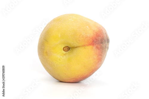 Group of two whole fresh fuzzy peach with blush isolated on white background