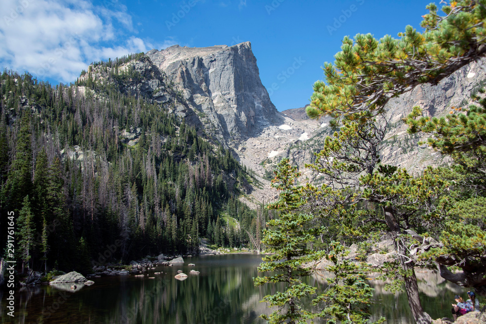 Dream Lake with Hallet Peak reflection in Rocky Mountain National Park Colorado USA