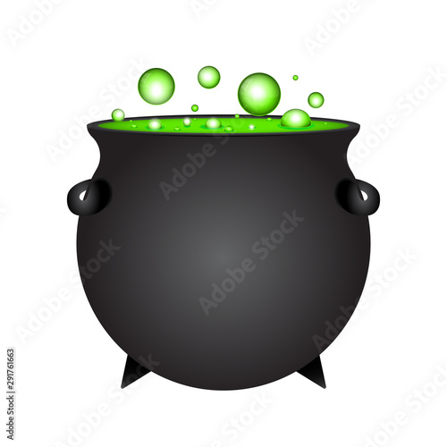 Halloween witch potion in pot isolated on white