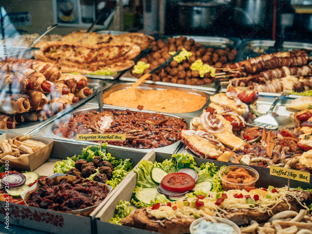 Typical hungarian food in the old market hall of Budapest. Typical hungarian food in the old market hall of Budapest.