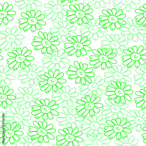 Beautiful seamless pattern of green chamomiles