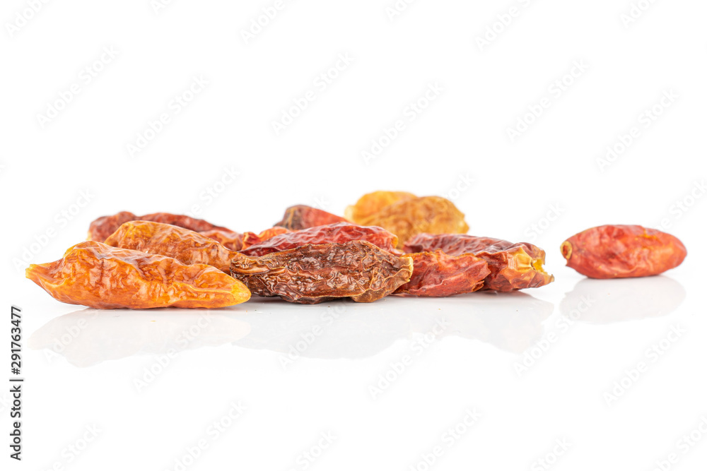 Lot of whole hot dry red chili pepper peperoncino isolated on white background Lot of whole hot dry red chili pepper peperoncino isolated on white background