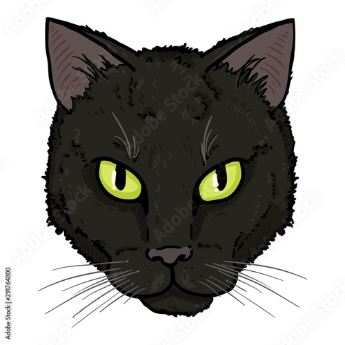 Vector Cartoon Black Cats Portrait. Feline Face Illustration.