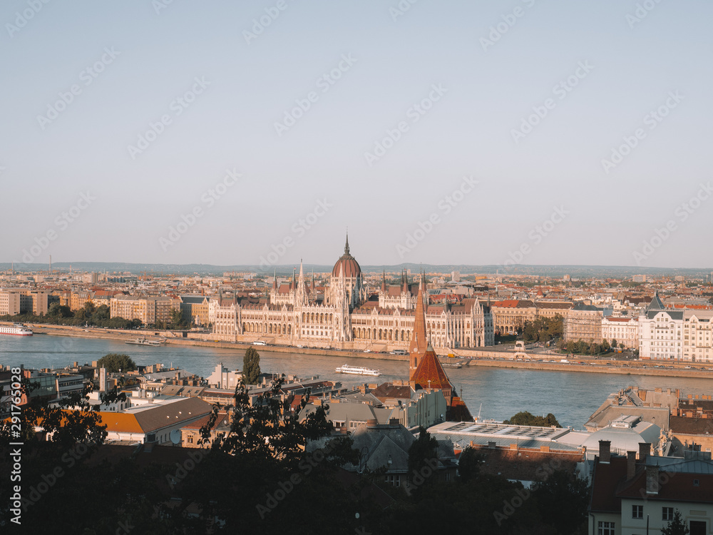 A beautiful panoramic view over the Danube and the houses of Budapest.
