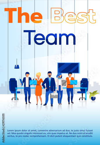 Best team brochure template. Business company flyer, booklet, leaflet concept with flat illustrations. Vector page cartoon layout for magazine. Professional service advertising with text space