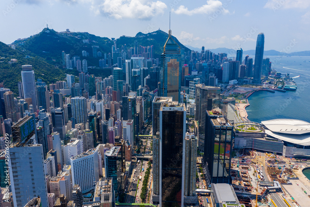 Fototapeta premium Drone fly over Hong Kong city