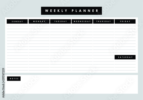 Printable weekly planner with sunday start to do vector