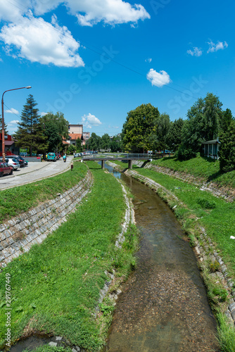 Loznica, Serbia - July 11, 2019: Loznica is a city located in the Macva District of western Serbia. The river Štira in the center of Loznica.  photo