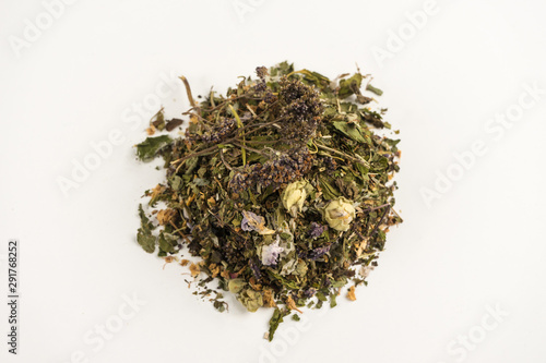 Set of herbal teas on a white background