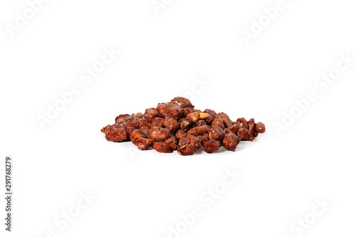 Sweet peanuts in caramel and sesame seeds. On a white background isolate. A treat for any holiday.