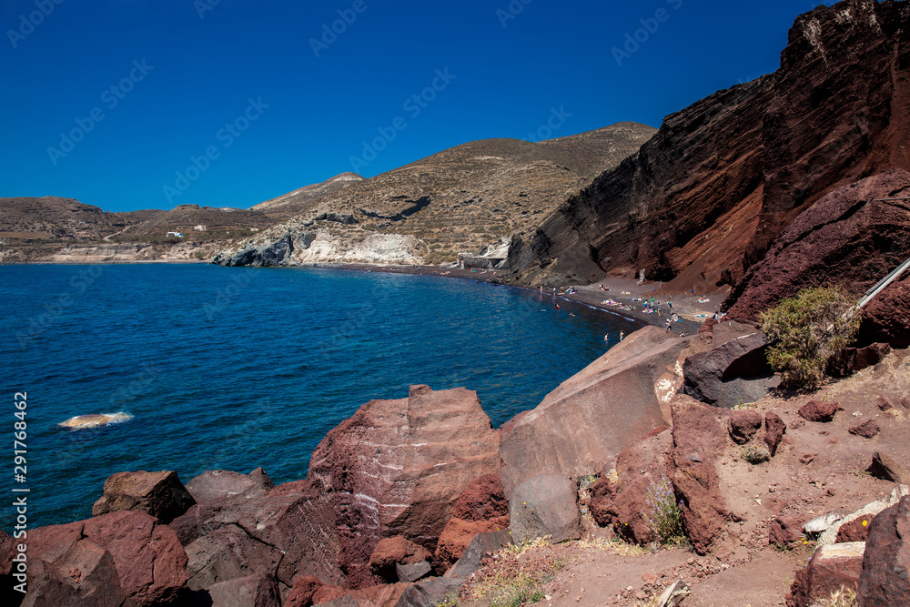 Famous Red Beach at Santorini Island in a beautiful early spring day