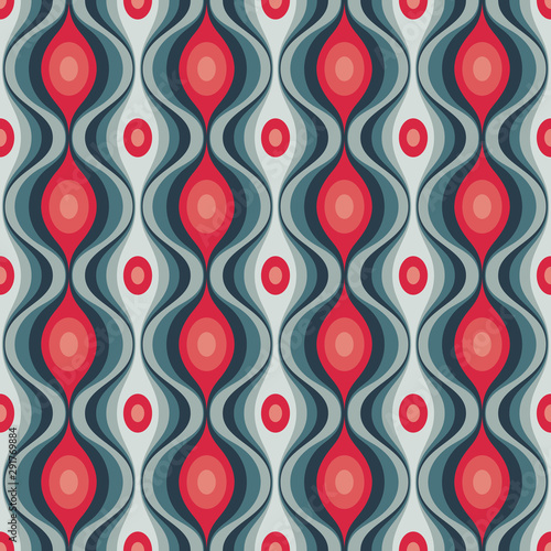 Mid-century modern art vector background. Abstract geometric seamless pattern. Decorative ornament in retro vintage design style. Atomic stylized backdrop. 
