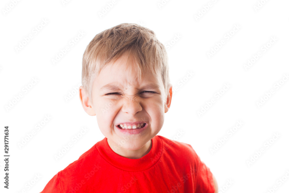 Little boy in red t-shirt, feeling attitude reaction. Little boy in red t-shirt, feeling attitude reaction.