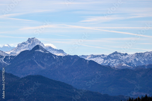 Blue silence landscape with alps mountains in autumn