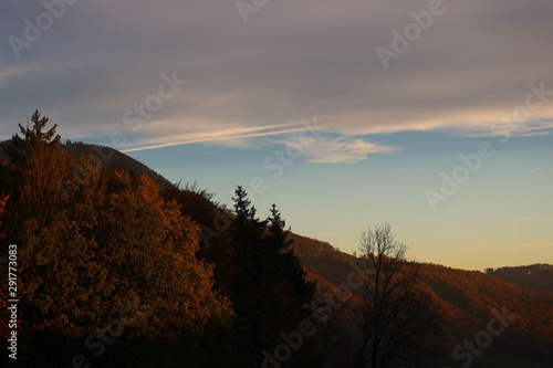 Colorful autumn mountains at the sunset