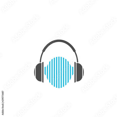 Headphones with abstract head icon. DJ symbol, Vector illustration