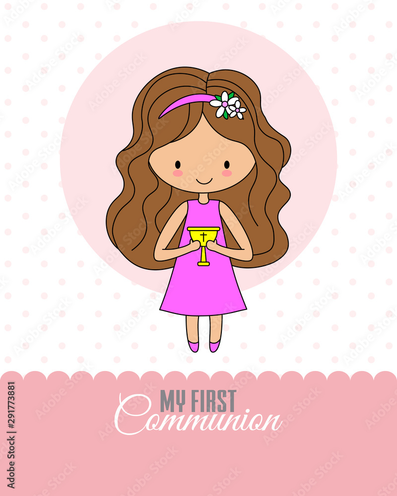 Communion Card. Little girl with chalice in her hand Communion Card. Little girl with chalice in her hand