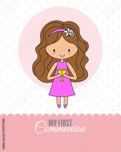 Communion Card. Little girl with chalice in her hand