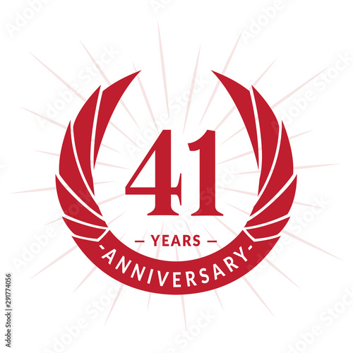 41st years anniversary celebration design. Forty-one years logotype. Red vector and illustration.