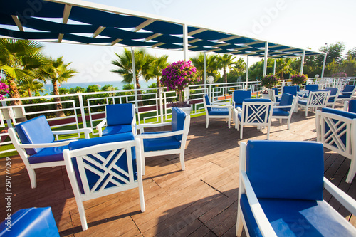 Terrace with sea view  vivid summer day