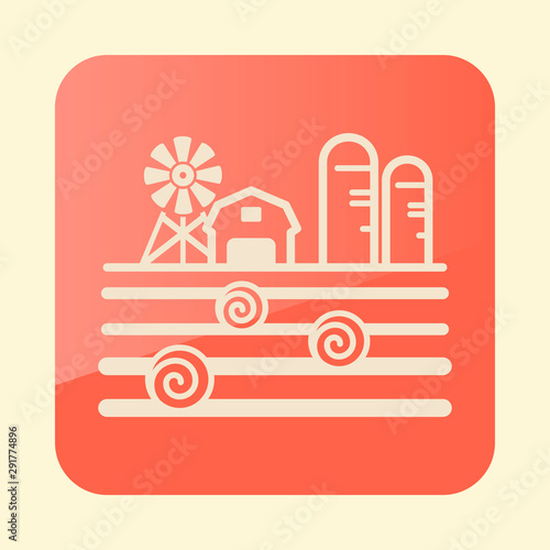 Farm landscape with barn, haystack and granary