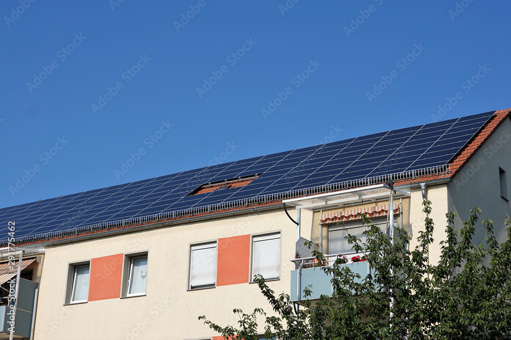 Solar energy panels on roof of house