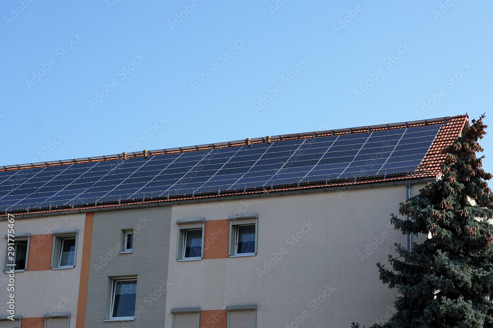 Solar energy panels on roof of house