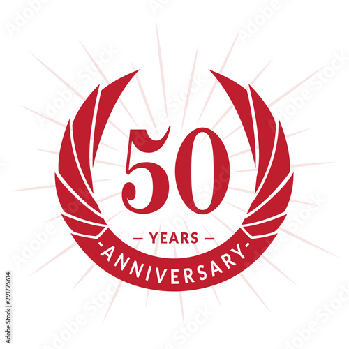 50th years anniversary celebration design. Fifty years logotype. Red vector and illustration.