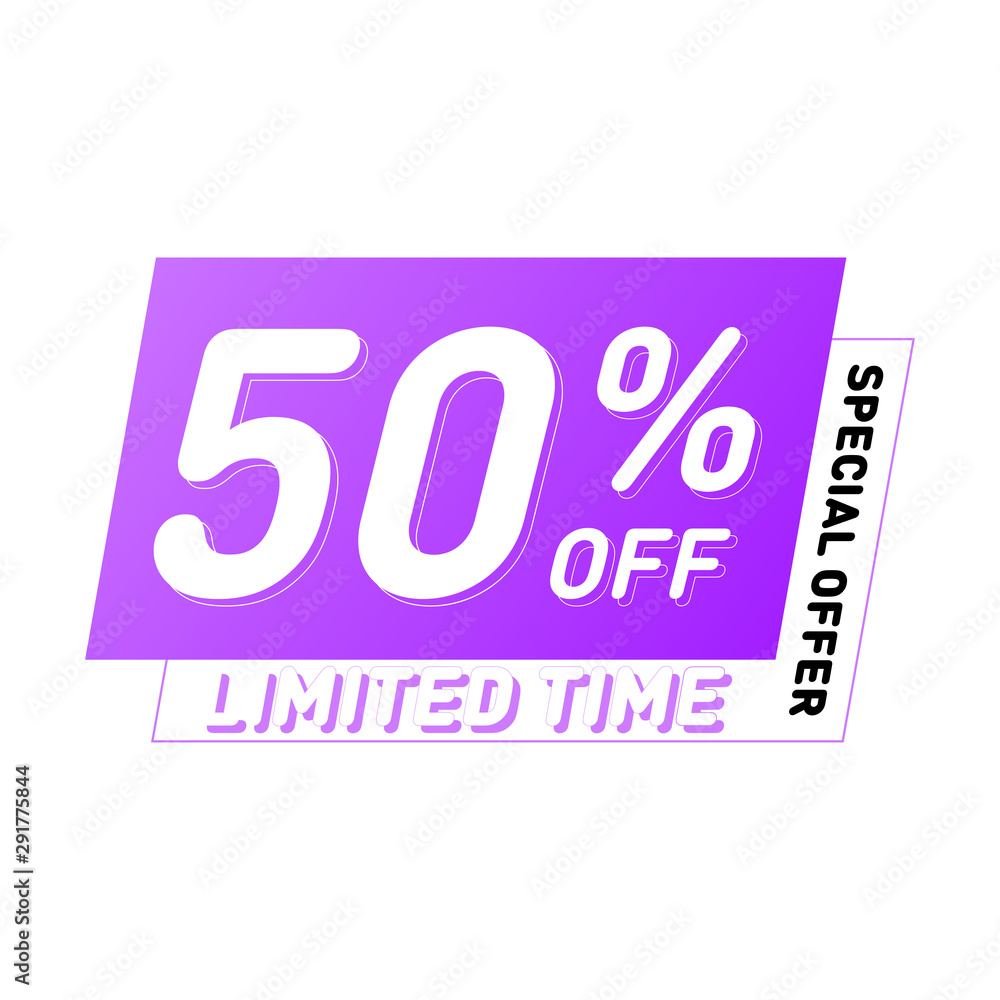 Special offer and limited time sale vector design. 50% off banners. Modern discount poster template