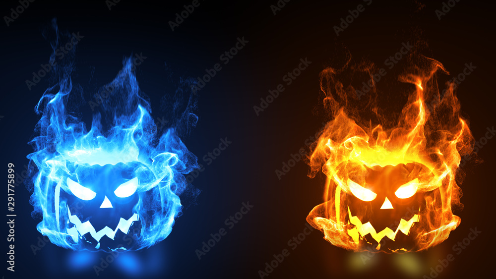 Halloween Pumpkin head on fire. Illustration condept design.