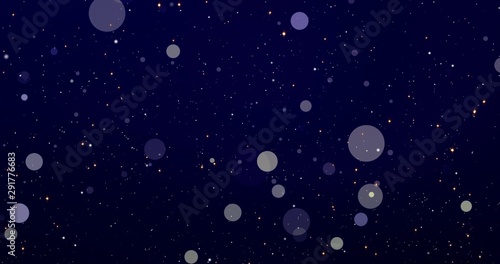 Golden confetti and bokeh lights on the blue Merry Christmas background.