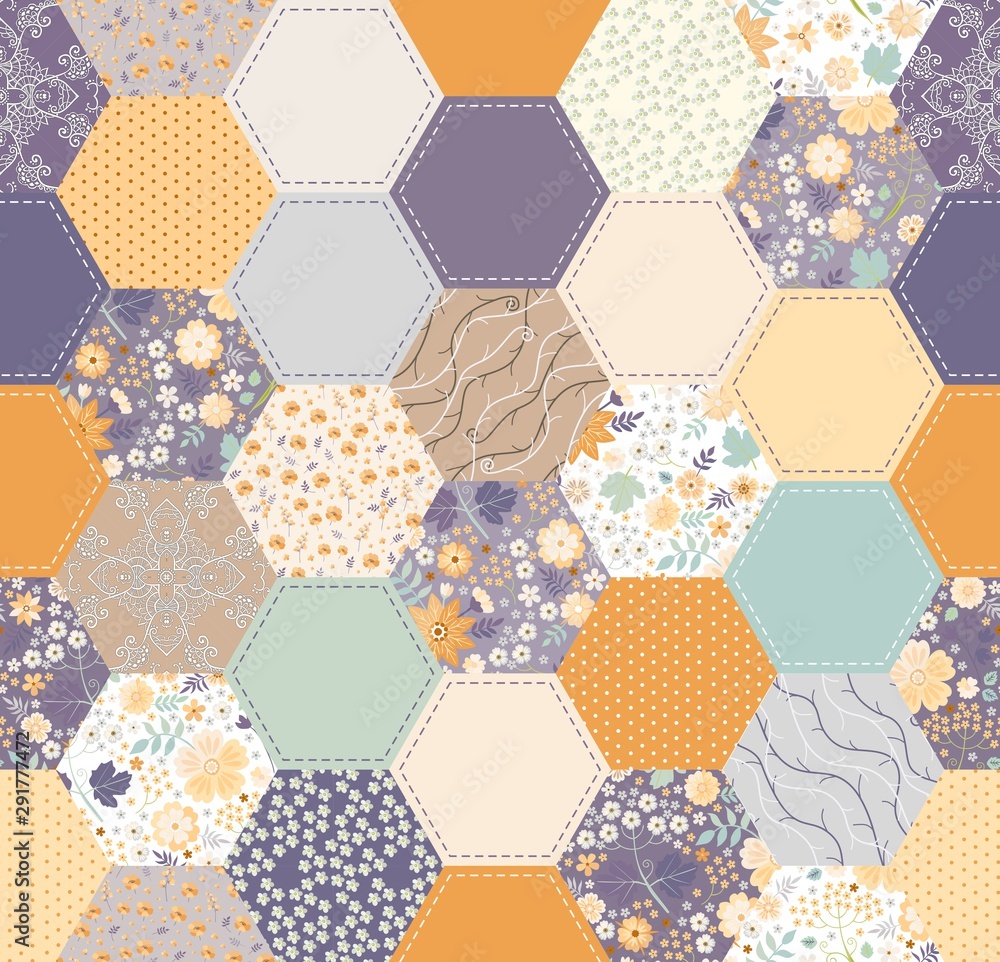 Seamless patchwork pattern in vintage colors. Beautiful print for fabric and textile. - obrazy, fototapety, plakaty 