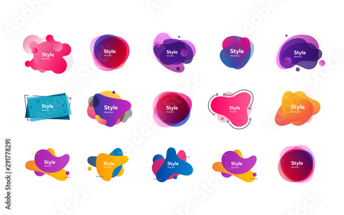 Abstract modern composition set. Colorful multi layer shapes with sample text. Trendy minimal templates for presentations, banners, flyers and logos. Vector illustration