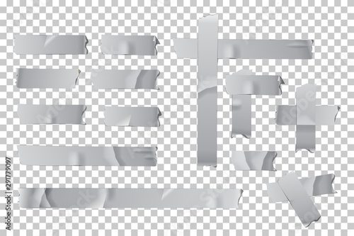 Adhesive or masking tape pieces set. Vector torn masking and adhesive tape parts isolated on transparent background.