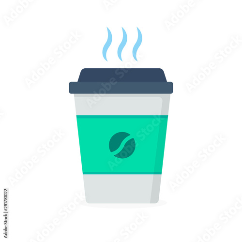 Disposable coffee cup icon with coffee beans logo, Vector illustration flat design with long shadow. EPS 10.