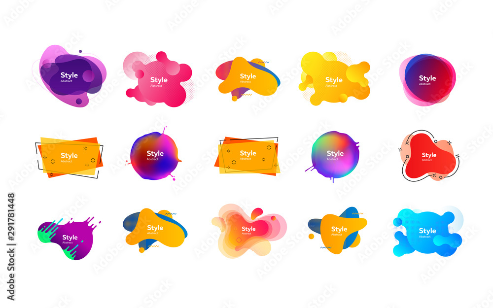 Set of vibrant liquid shapes for presentation. Dynamical colored forms. Gradient banners with flowing liquid shapes. Template for design of logo, flyer or presentation. Vector illustration