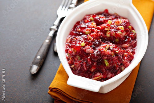 Homemeade original cranberry sauce for Thanksgiving dinner photo