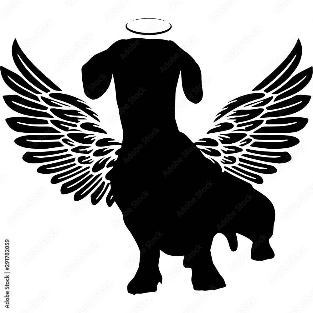 Pet Memorial, Angel Wings Dachshund Dog Silhouette Vector Stock Vector