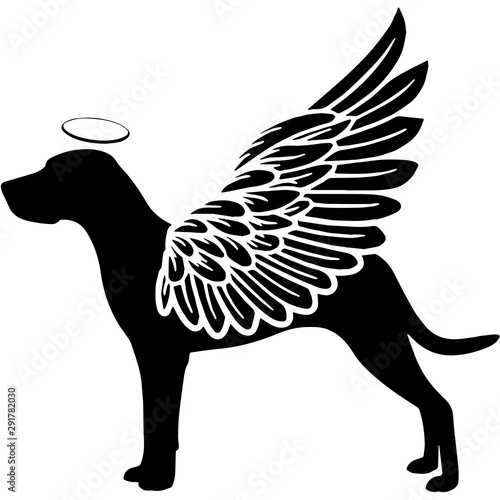 Pet Memorial, Angel Wings Coonhound  Silhouette Vector