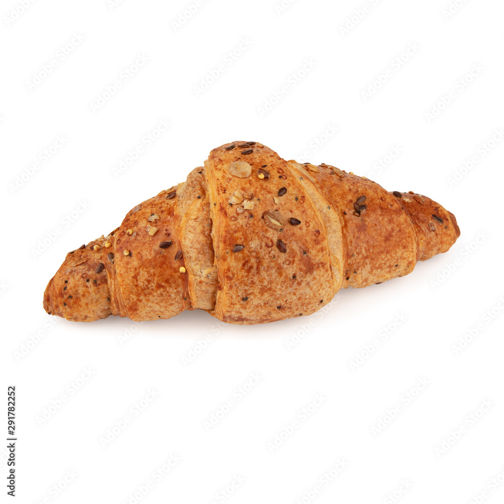 Croissant isolated on white background. Sprinkled with seeds. Croissant isolated on white background. Sprinkled with seeds.