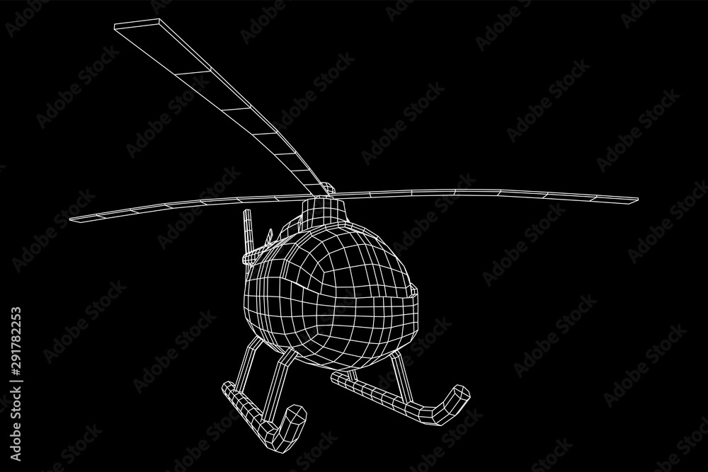 Helicopter aircraft vehicle. Wireframe low poly mesh vector illustration. Helicopter aircraft vehicle. Wireframe low poly mesh vector illustration.
