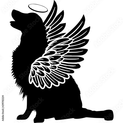 Pet Memorial, Angel Wings Golden Retriever Dog  Silhouette Vector
