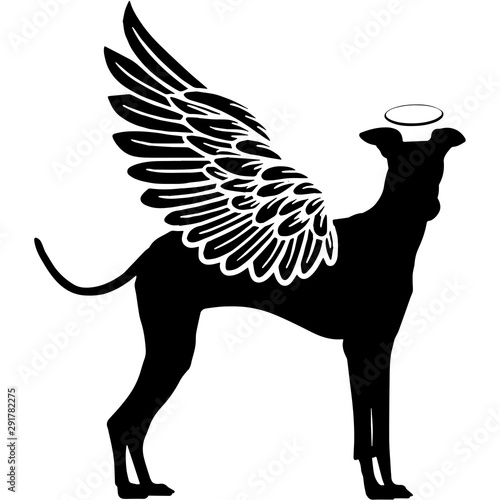 Pet Memorial, Angel Wings Greyhound  Silhouette Vector