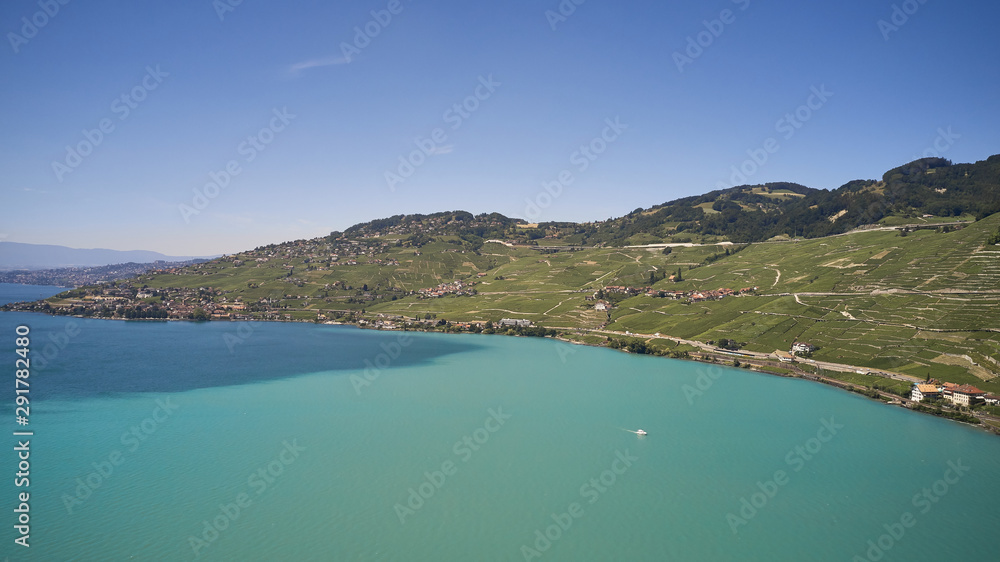 vine terraces lavaux aerial view