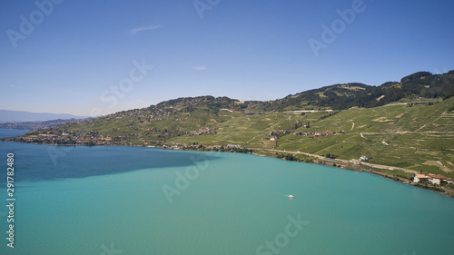 vine terraces lavaux aerial view